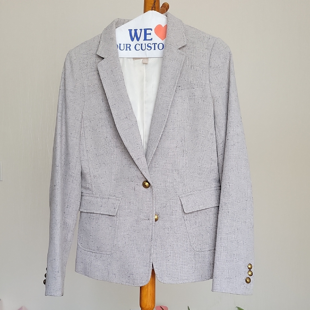 Banana Republic Gray Wool Blazer with Gold Buttons. Size 6